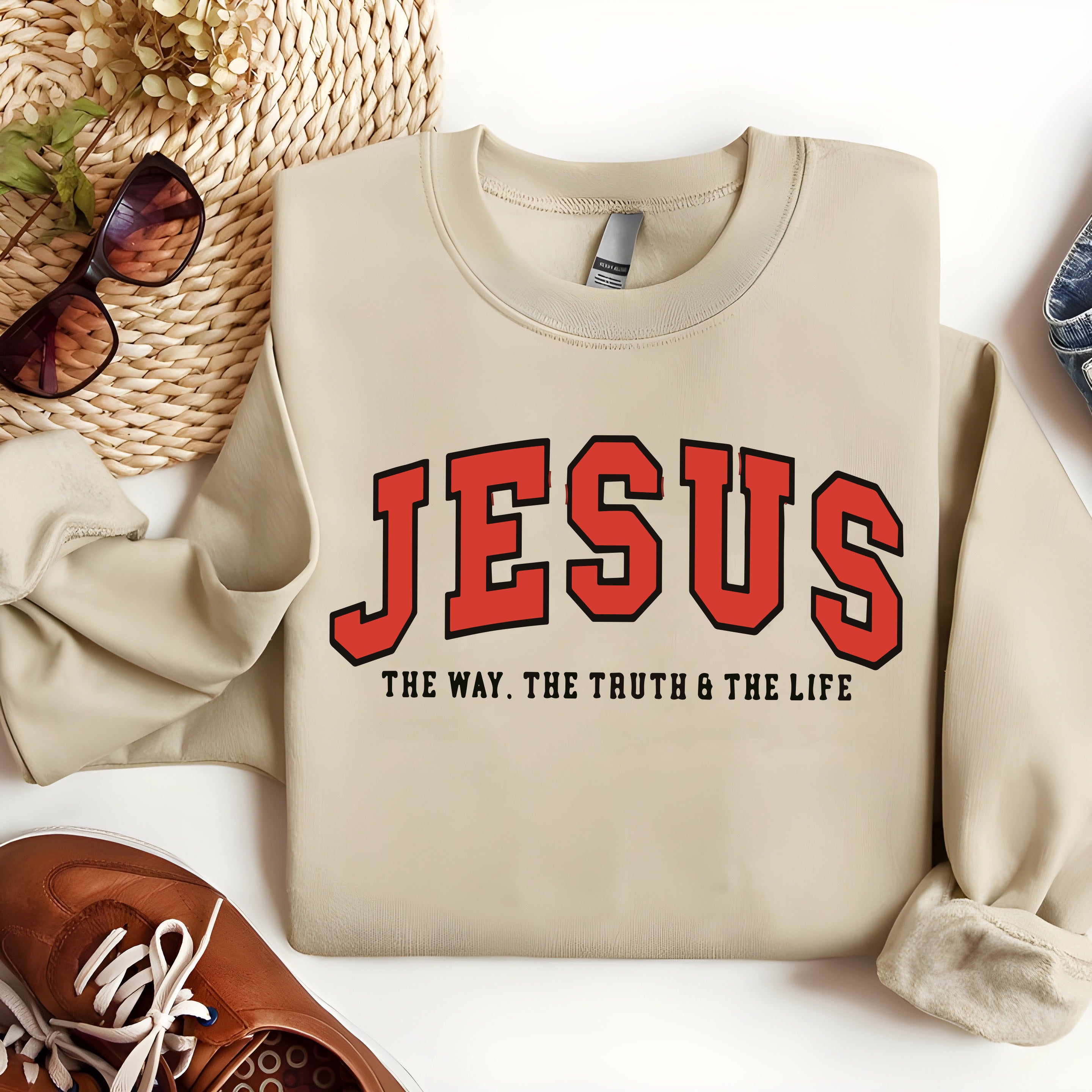 Jesus The Way The Truth The Life Sweatshirt, Christian Bible Verse Pullover, Faith Based Religious Crewneck